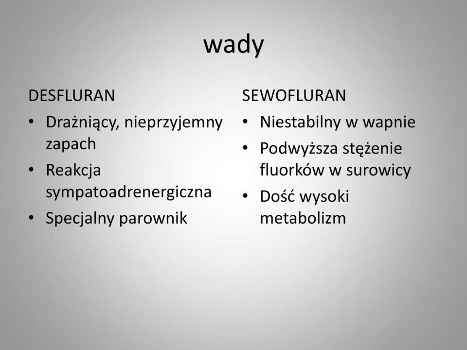 parownik SEWOFLURAN Niestabilny w wapnie