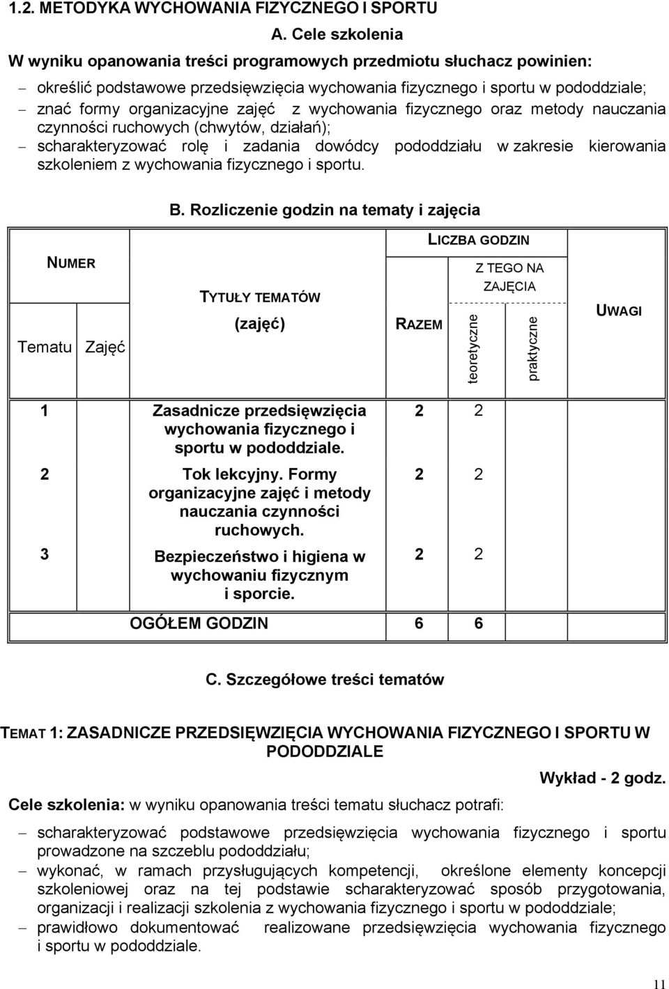 wychowania fizycznego oraz metody nauczania czynności ruchowych (chwytów, działań); scharakteryzować rolę i zadania dowódcy pododdziału w zakresie kierowania szkoleniem z wychowania fizycznego i