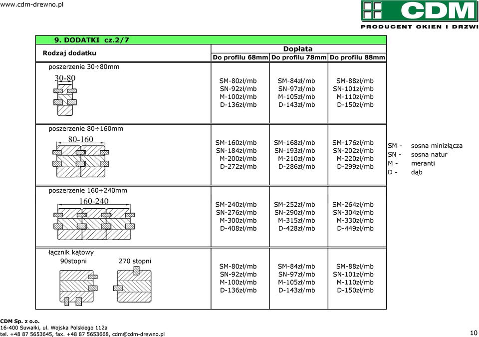 SN-101zł/mb M-110zł/mb D-150zł/mb poszerzenie 80 160mm SM-160zł/mb SN-184zł/mb M-200zł/mb D-272zł/mb SM-168zł/mb SN-193zł/mb M-210zł/mb D-286zł/mb SM-176zł/mb SN-202zł/mb M-220zł/mb D-299zł/mb SM -