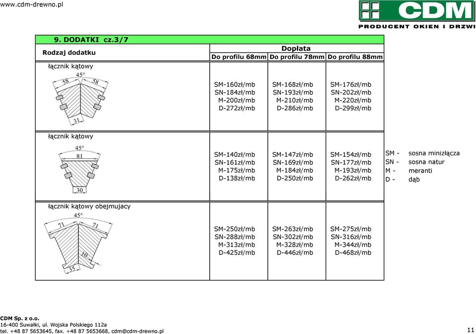 SN-193zł/mb M-210zł/mb D-286zł/mb SM-176zł/mb SN-202zł/mb M-220zł/mb D-299zł/mb łącznik kątowy SM-140zł/mb SN-161zł/mb M-175zł/mb D-138zł/mb SM-147zł/mb