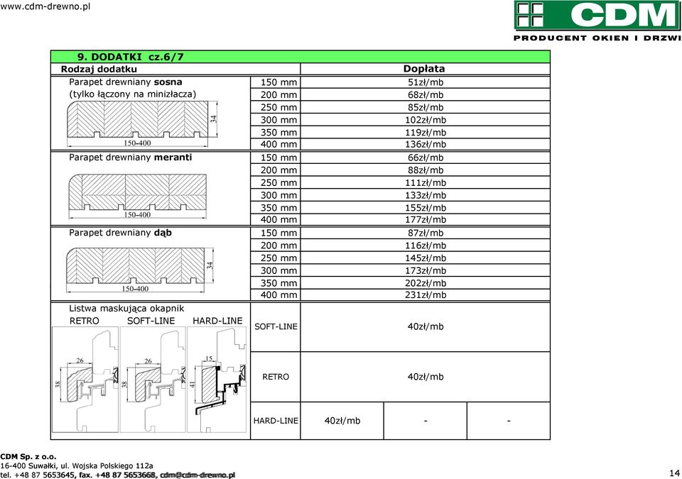 maskująca okapnik RETRO SOFT-LINE HARD-LINE Dopłata 150 mm 51zł/mb 200 mm 68zł/mb 250 mm 85zł/mb 300 mm 102zł/mb 350 mm 119zł/mb 400