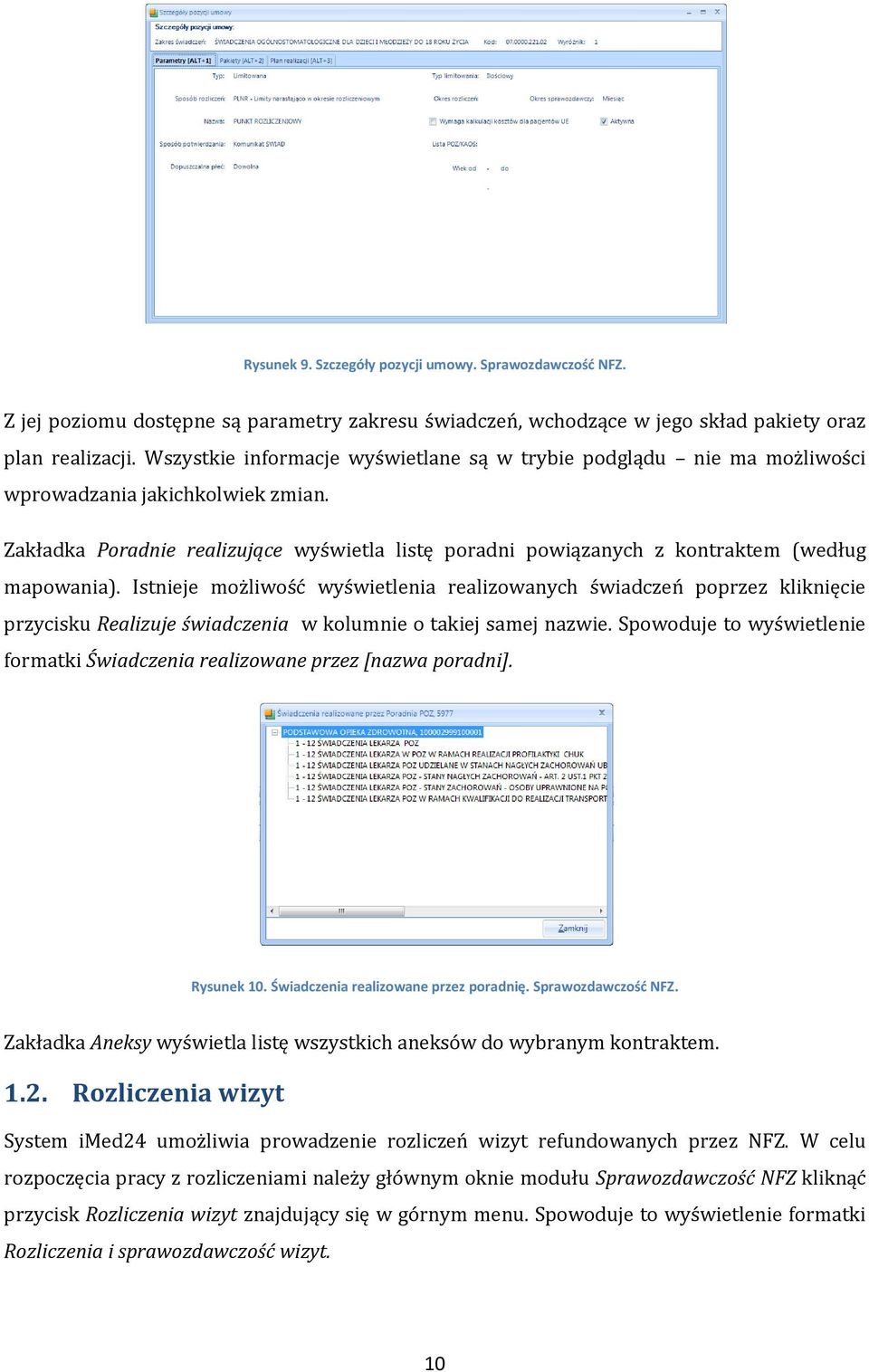 Zakładka Poradnie realizujące wyświetla listę poradni powiązanych z kontraktem (według mapowania).