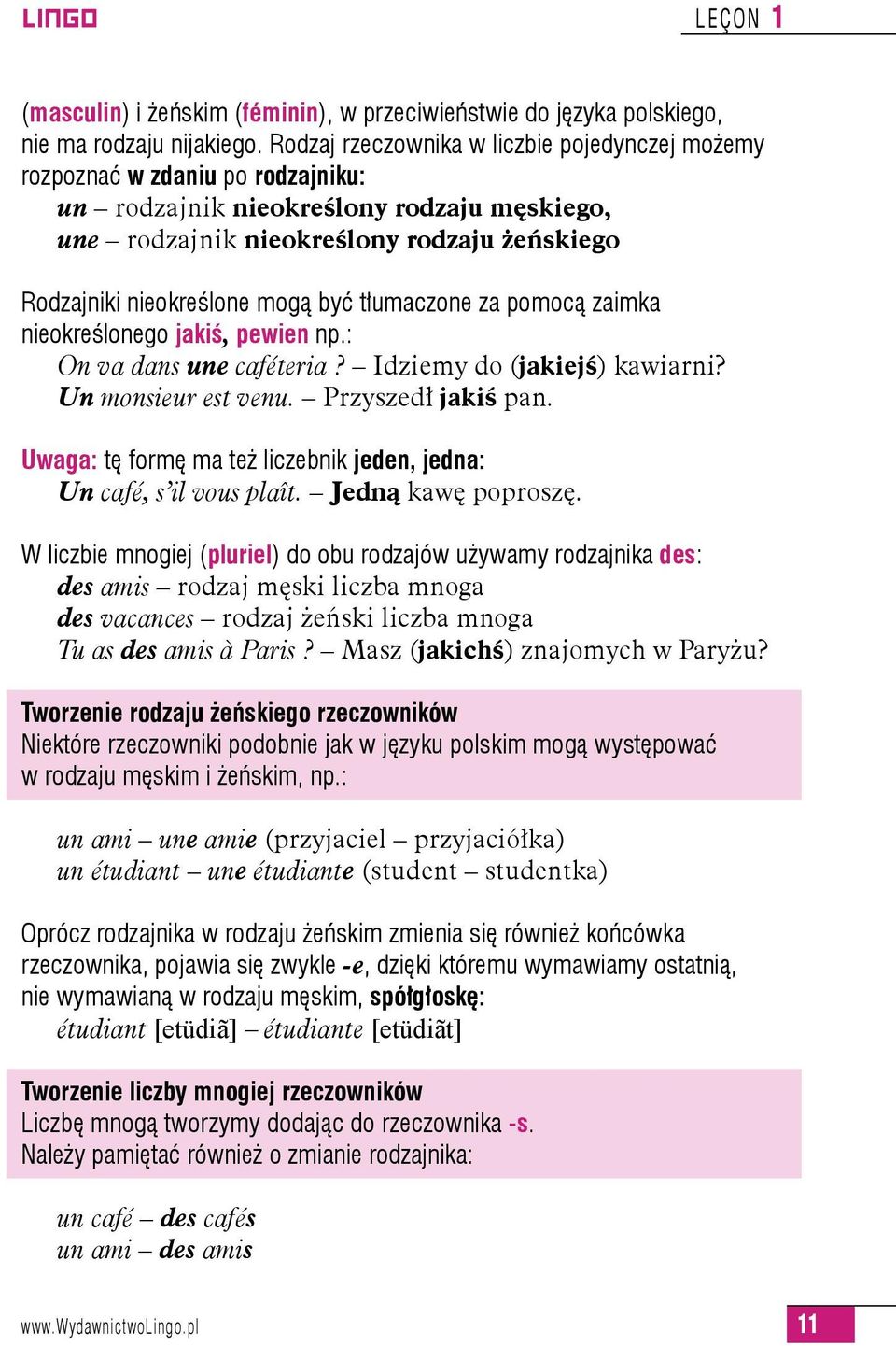 być tłumaczone za pomocą zaimka nieokreślonego jakiś, pewien np.: On va dans une caféteria? Idziemy do (jakiejś) kawiarni? Un monsieur est venu. Przyszedł jakiś pan.