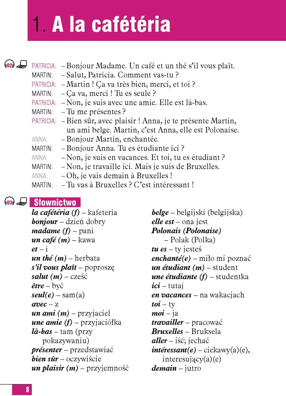 Martin, c est Anna, elle est Polonaise. Anna: Bonjour Martin, enchantée. Martin: Bonjour Anna. Tu es étudiante ici? Anna: Non, je suis en vacances. Et toi, tu es étudiant?