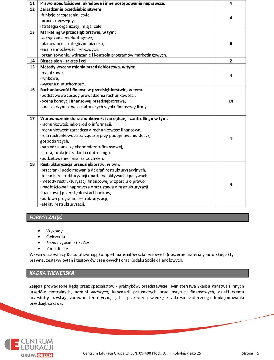 14 Biznes plan - zakres i cel. 2 15 Metody wyceny mienia przedsiębiorstwa, w tym: -majątkowe, 4 -rynkowe, -wycena nieruchomości.