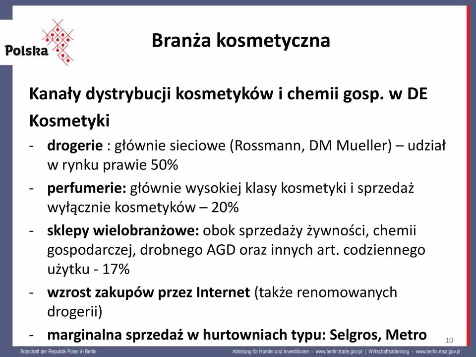 wysokiej klasy kosmetyki i sprzedaż wyłącznie kosmetyków 20% - sklepy wielobranżowe: obok sprzedaży żywności, chemii