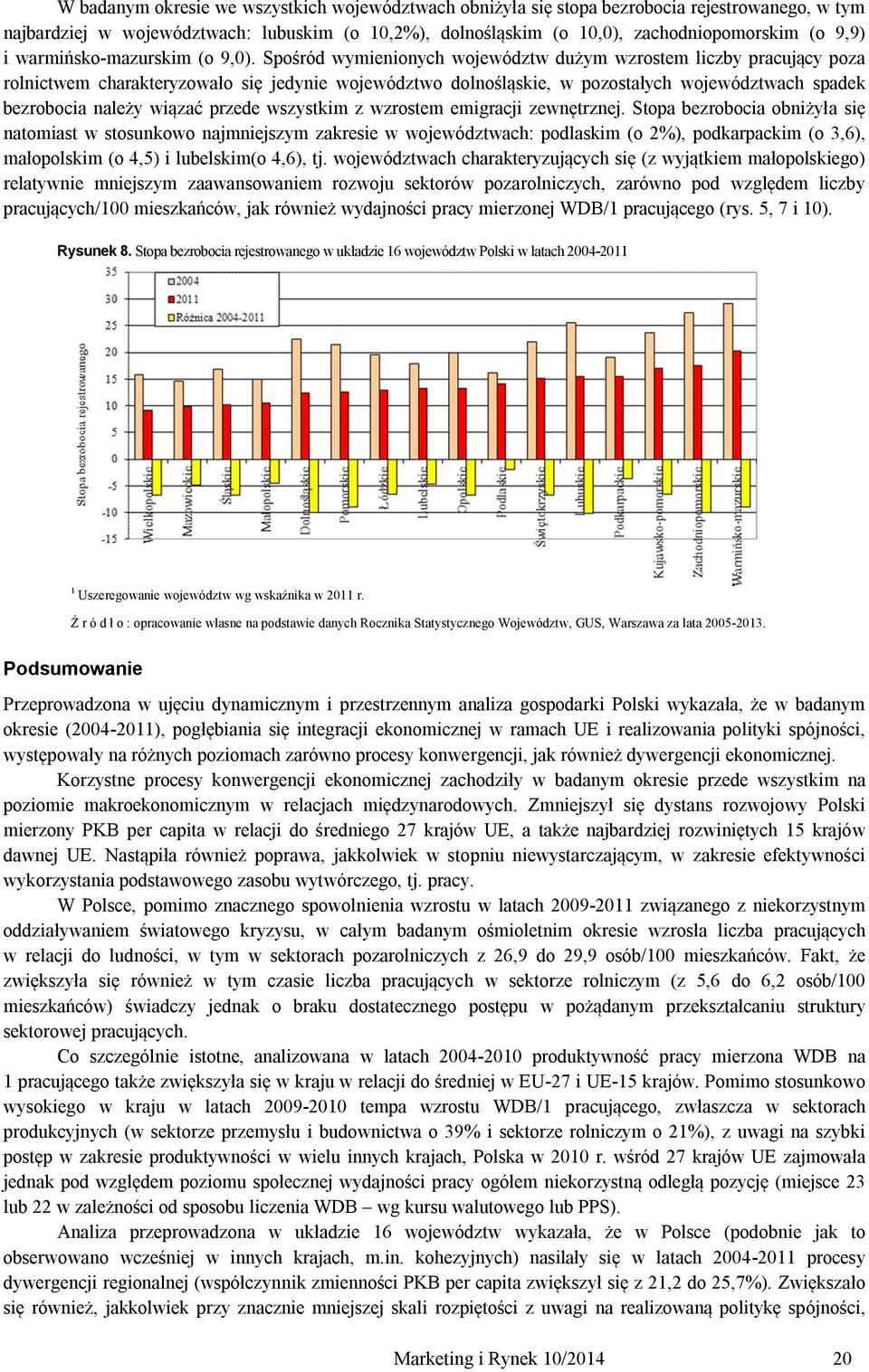 Spośród wymienionych województw dużym wzrostem liczby pracujący poza rolnictwem charakteryzowało się jedynie województwo dolnośląskie, w pozostałych województwach spadek bezrobocia należy wiązać