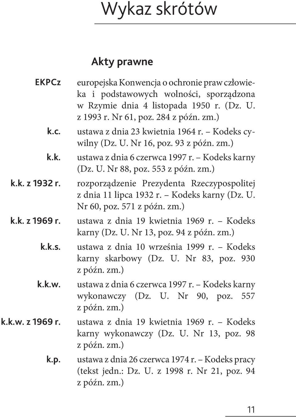 553 z późn. zm.) rozporządzenie Prezydenta Rzeczypospolitej z dnia 11 lipca 1932 r. Kodeks karny (Dz. U. Nr 60, poz. 571 z późn. zm.) ustawa z dnia 19 kwietnia 1969 r. Kodeks karny (Dz. U. Nr 13, poz.