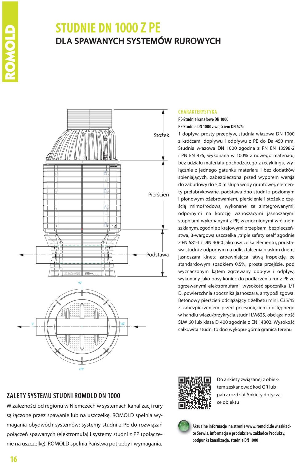 Studnia włazowa DN 1000 zgodna z PN EN 13598-2 i PN EN 476, wykonana w 100% z nowego materiału, bez udziału materiału pochodzącego z recyklingu, wyłącznie z jednego gatunku materiału i bez dodatków