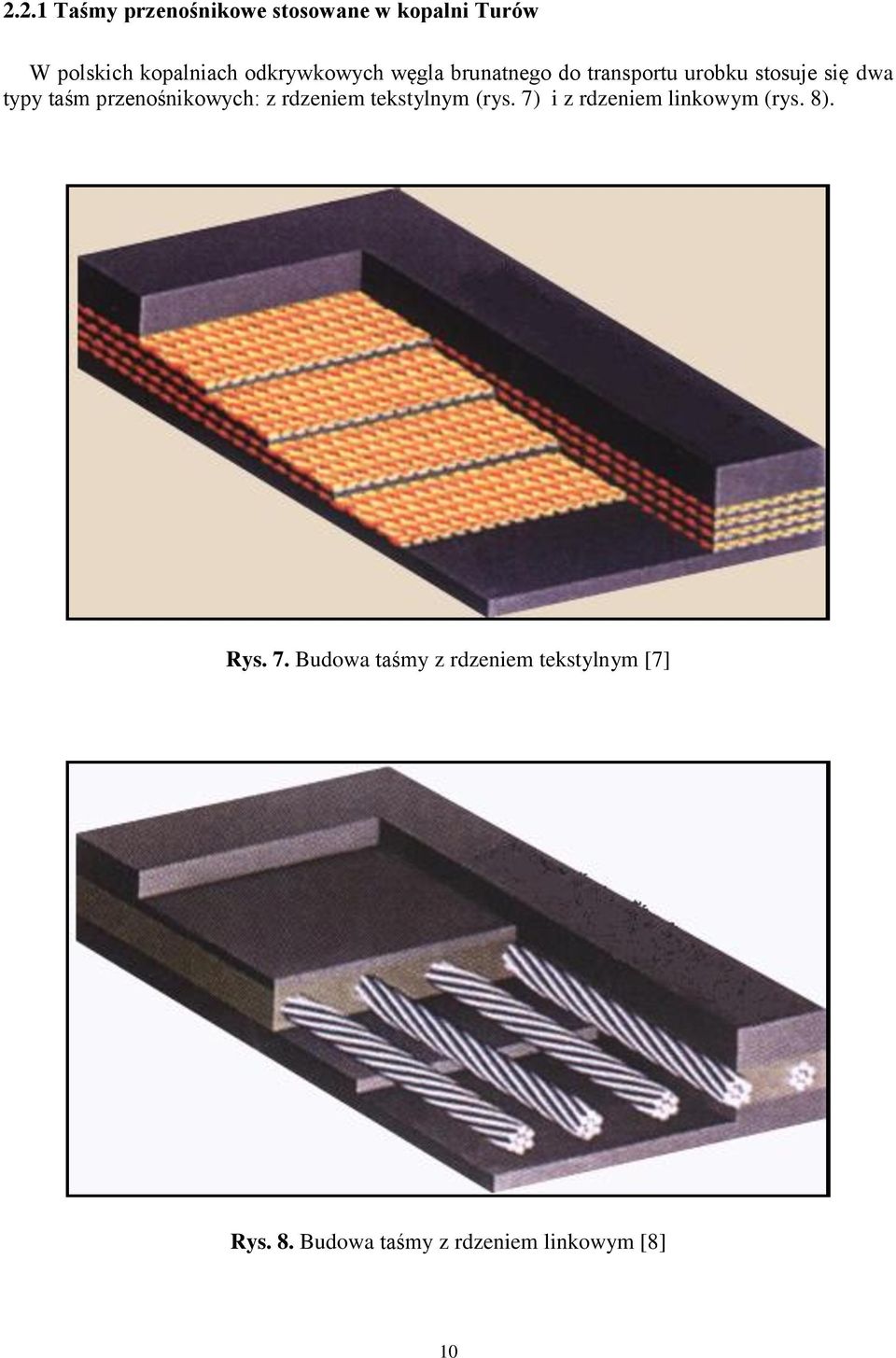 przenośnikowych: z rdzeniem tekstylnym (rys. 7) i z rdzeniem linkowym (rys. 8).