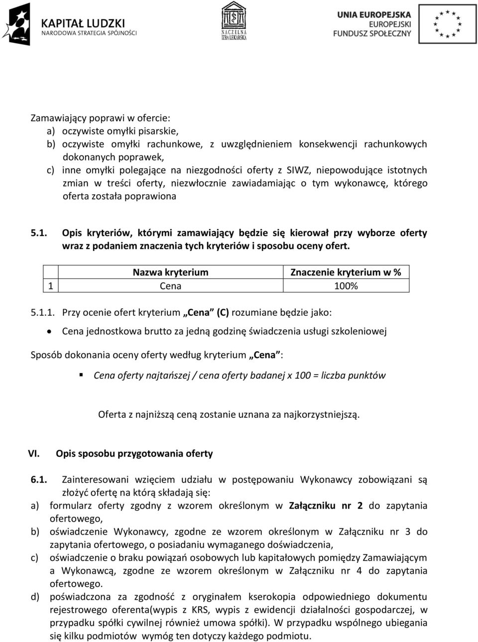 Opis kryteriów, którymi zamawiający będzie się kierował przy wyborze oferty wraz z podaniem znaczenia tych kryteriów i sposobu oceny ofert. Nazwa kryterium Znaczenie kryterium w % 1 