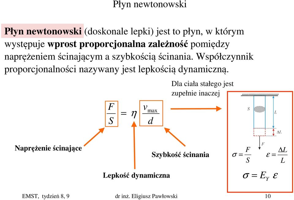 Współczynnik proporcjonalności nazywany jest lepkością dynamiczną.