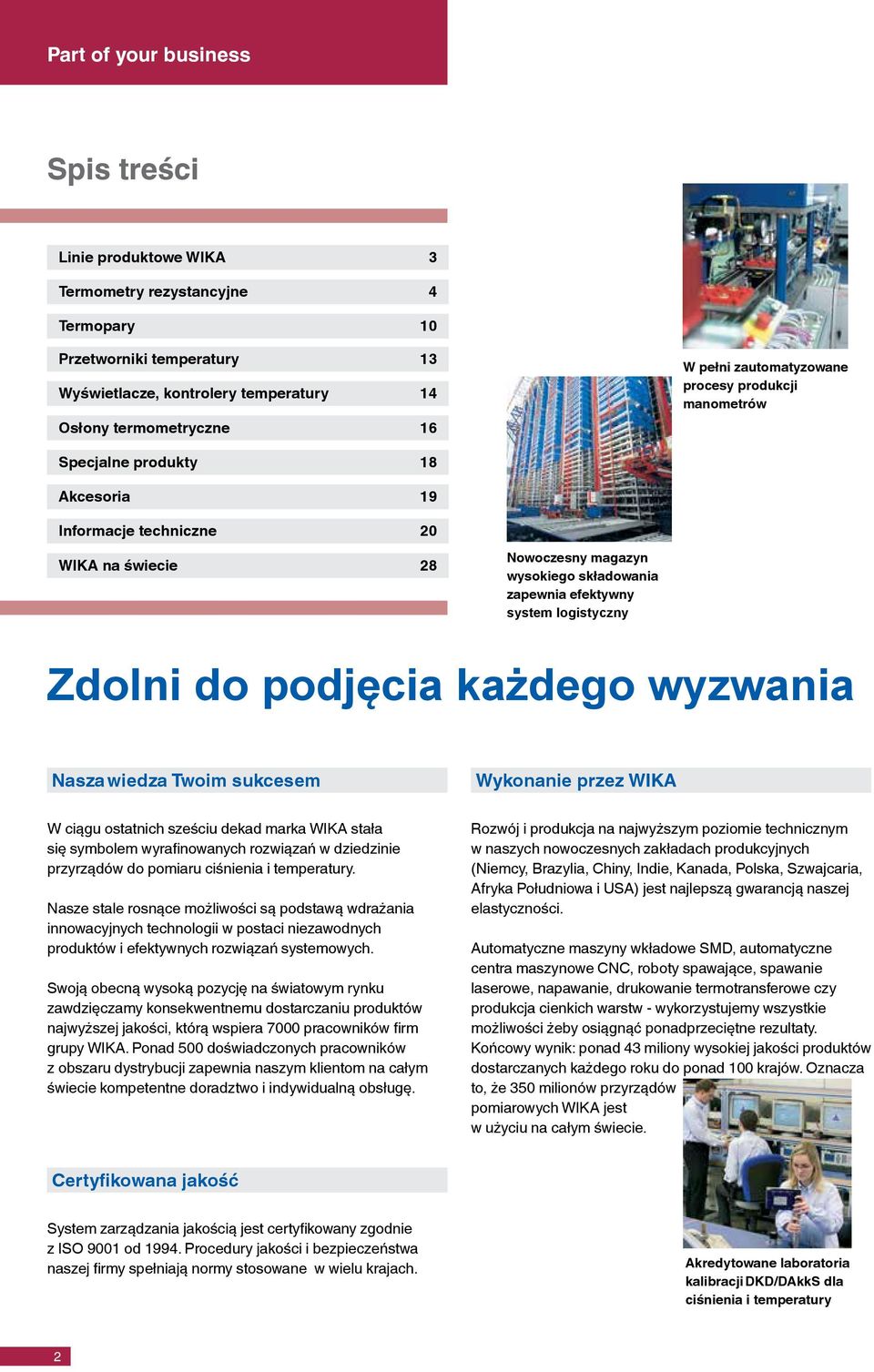 do podjęcia każdego wyzwania Nasza wiedza Twoim sukcesem Wykonanie przez WIKA W ciągu ostatnich sześciu dekad marka WIKA stała się symbolem wyrafinowanych rozwiązań w dziedzinie przyrządów do pomiaru