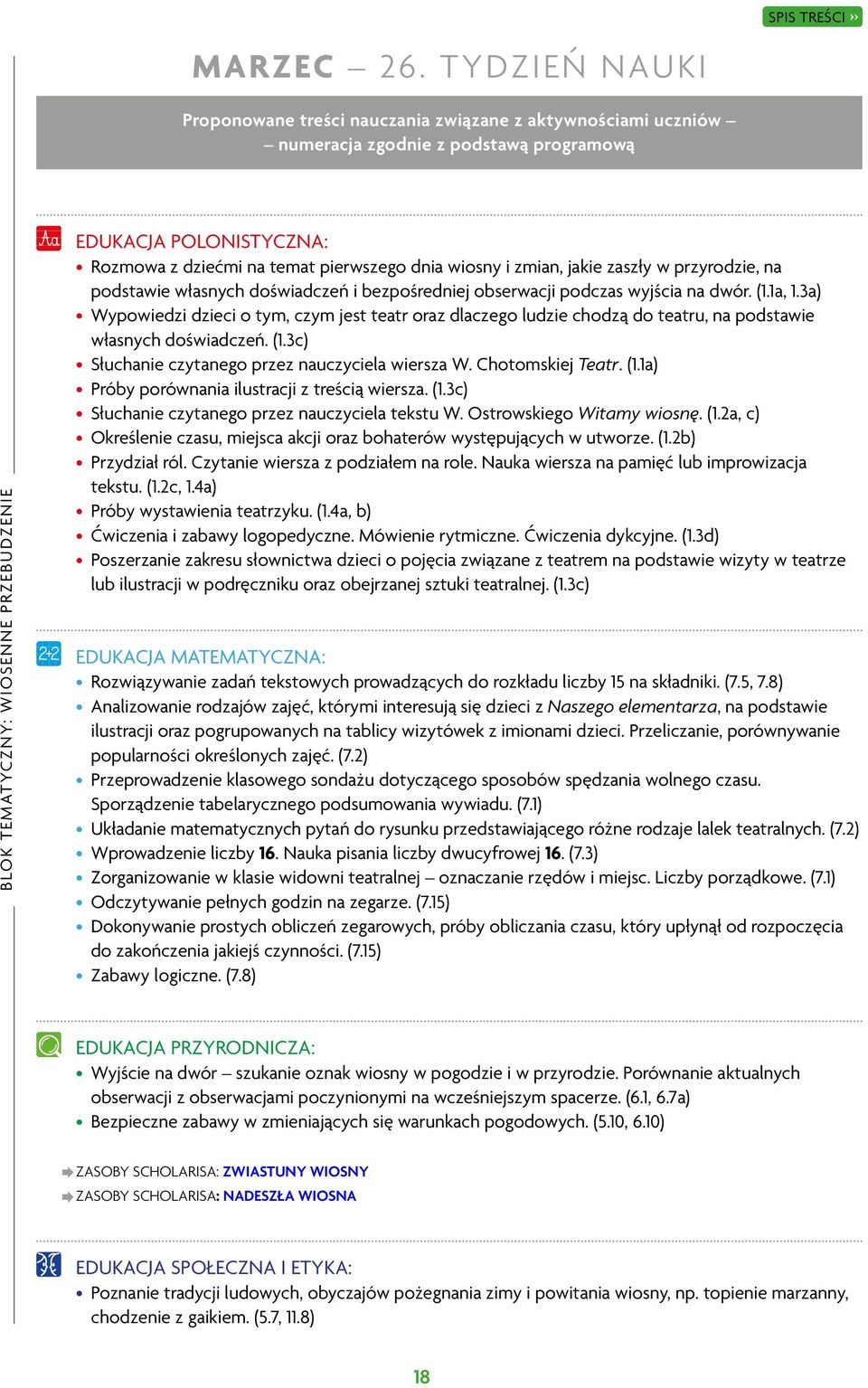 temat pierwszego dnia wiosny i zmian, jakie zaszły w przyrodzie, na podstawie własnych doświadczeń i bezpośredniej obserwacji podczas wyjścia na dwór. (1.1a, 1.