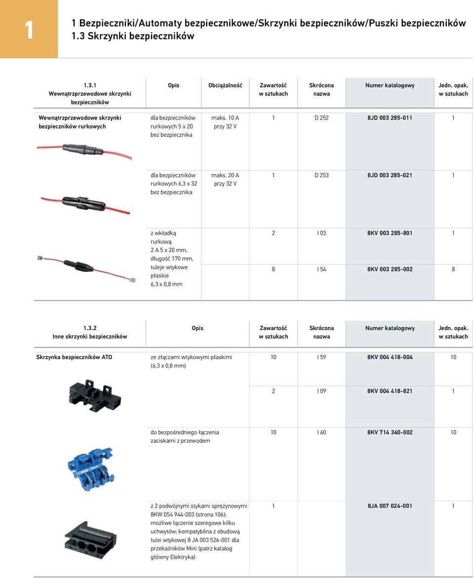 10 A przy 32 V 1 D 252 8JD 003 285-011 1 dla bezpieczników rurkowych 6,3 x 32 bez bezpiecznika maks.