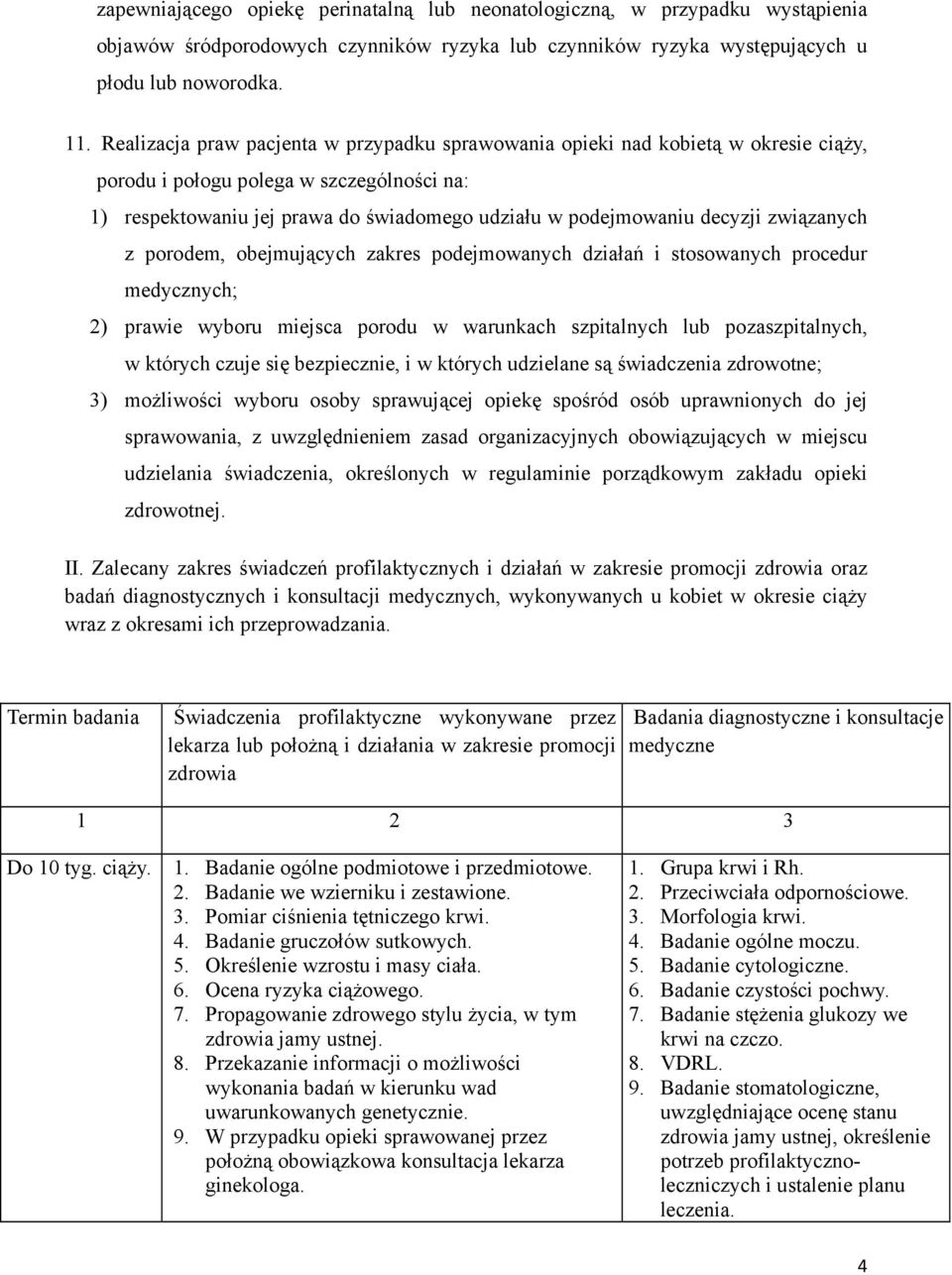 związanych z porodem, obejmujących zakres podejmowanych działań i stosowanych procedur medycznych; 2) prawie wyboru miejsca porodu w warunkach szpitalnych lub pozaszpitalnych, w których czuje się