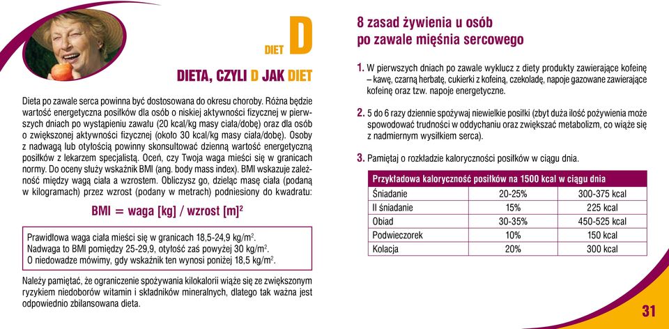 fizycznej (około 30 kcal/kg masy ciała/dobę). Osoby z nadwagą lub otyłością powinny skonsultować dzienną wartość energetyczną posiłków z lekarzem specjalistą.