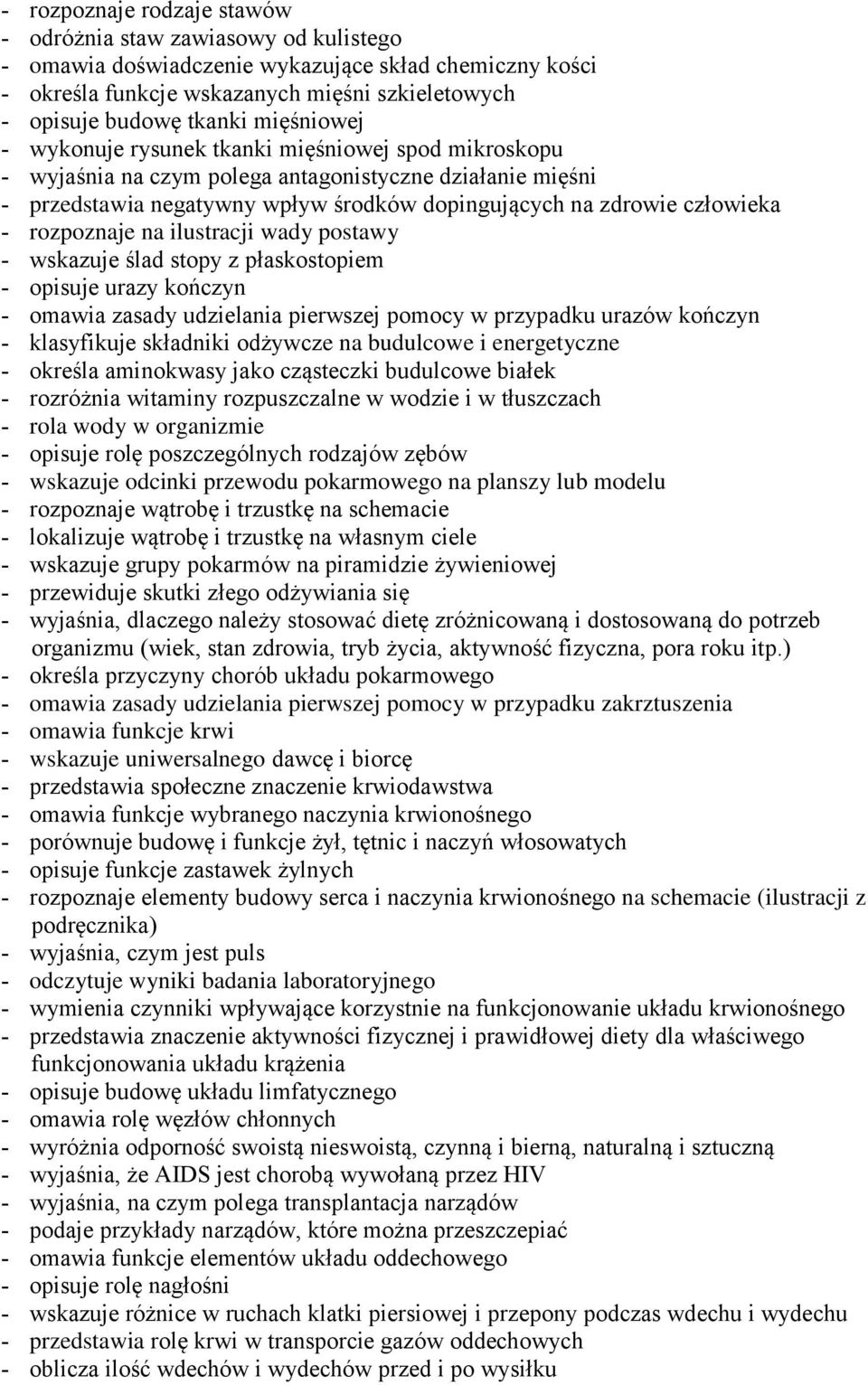 ilustracji wady postawy wskazuje ślad stopy z płaskostopiem opisuje urazy kończyn omawia zasady udzielania pierwszej pomocy w przypadku urazów kończyn klasyfikuje składniki odżywcze na budulcowe i