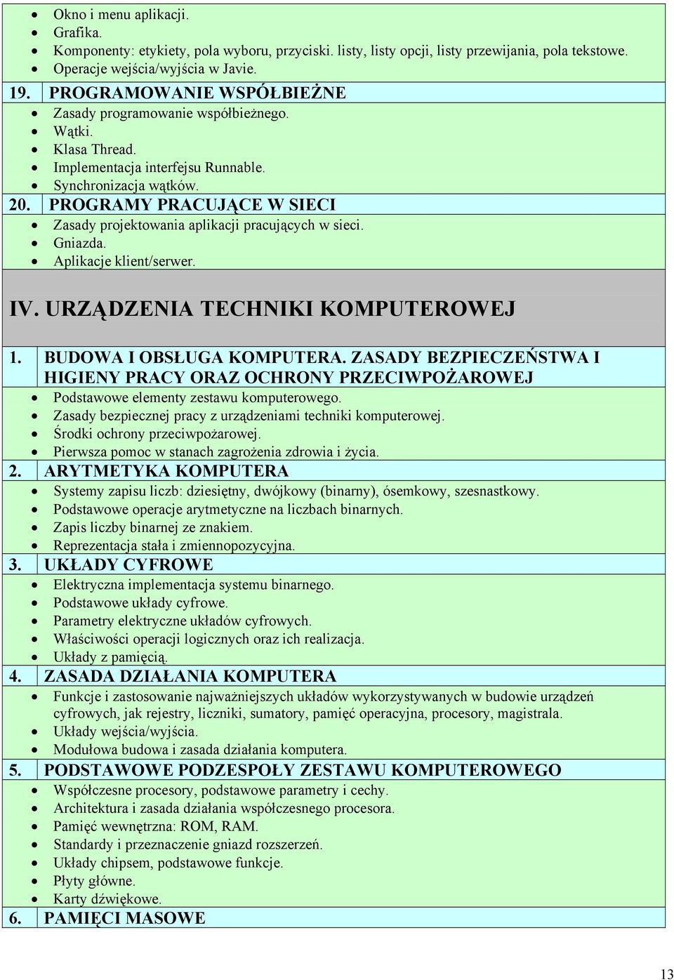 PROGRAMY PRACUJĄCE W SIECI Zasady projektowania aplikacji pracujących w sieci. Gniazda. Aplikacje klient/serwer. IV. URZĄDZENIA TECHNIKI KOMPUTEROWEJ 1. BUDOWA I OBSŁUGA KOMPUTERA.