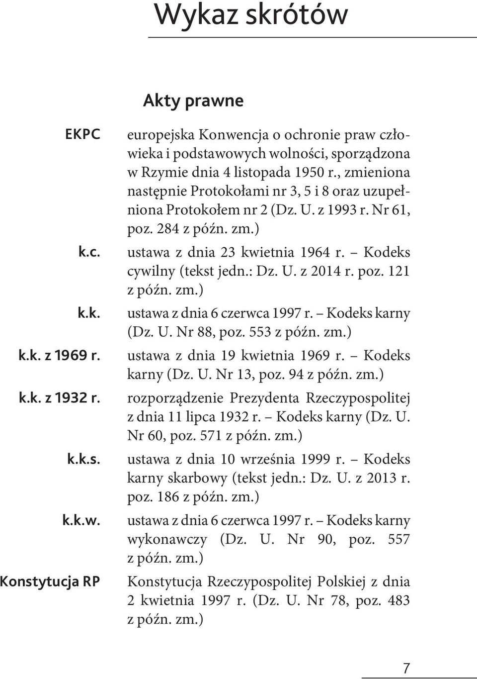 poz. 121 z późn. zm.) ustawa z dnia 6 czerwca 1997 r. Kodeks karny (Dz. U. Nr 88, poz. 553 z późn. zm.) ustawa z dnia 19 kwietnia 1969 r. Kodeks karny (Dz. U. Nr 13, poz. 94 z późn. zm.) rozporządzenie Prezydenta Rzeczypospolitej z dnia 11 lipca 1932 r.