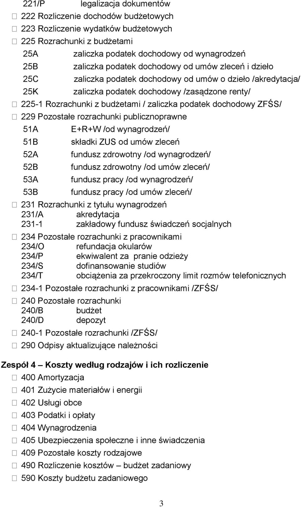 dochodowy ZFŚS/ 229 Pozostałe rozrachunki publicznoprawne 51A 51B 52A 52B 53A 53B E+R+W /od wynagrodzeń/ składki ZUS od umów zleceń fundusz zdrowotny /od wynagrodzeń/ fundusz zdrowotny /od umów