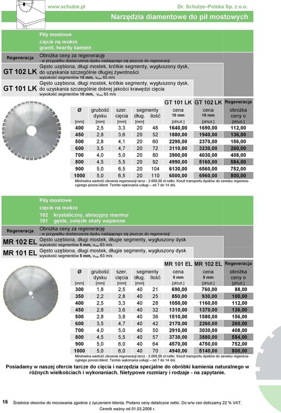 cięcia wysokość segmentów, vmax 63 m/s wysokość segmentów, vmax 63 m/s GT 101 LK GT 102 LK dysku szer. cięcia dług.