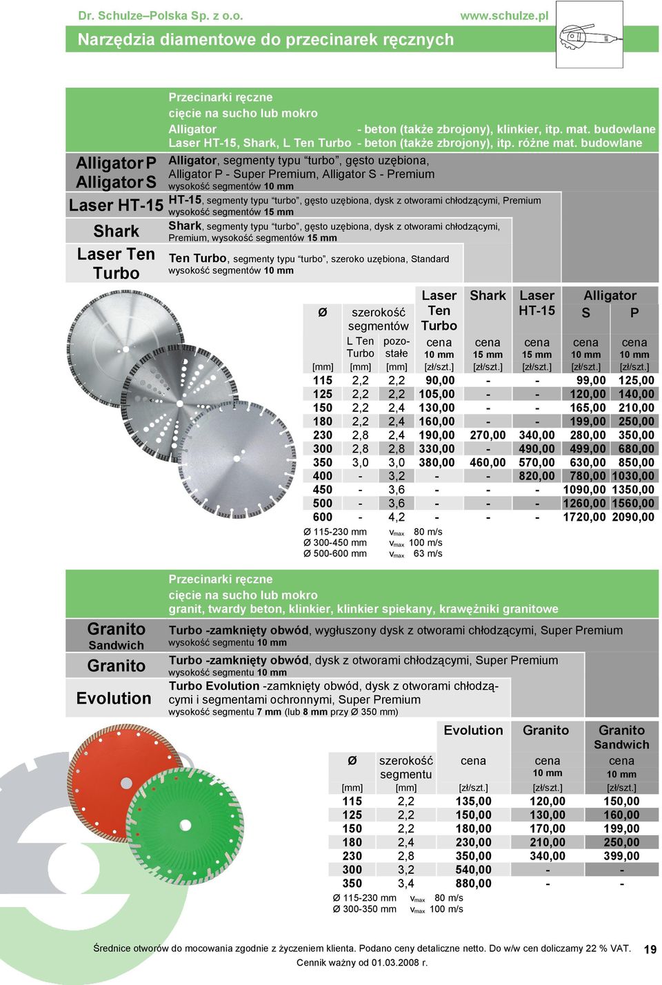 Premium Laser HT1 HT1 wysokość segmentów 1 mm Shark Laser Ten Turbo Shark, typu turbo, gęsto uzębiona, dysk z otworami chłodzącymi, Premium, wysokość segmentów 1 mm Ten Turbo, typu turbo, szeroko