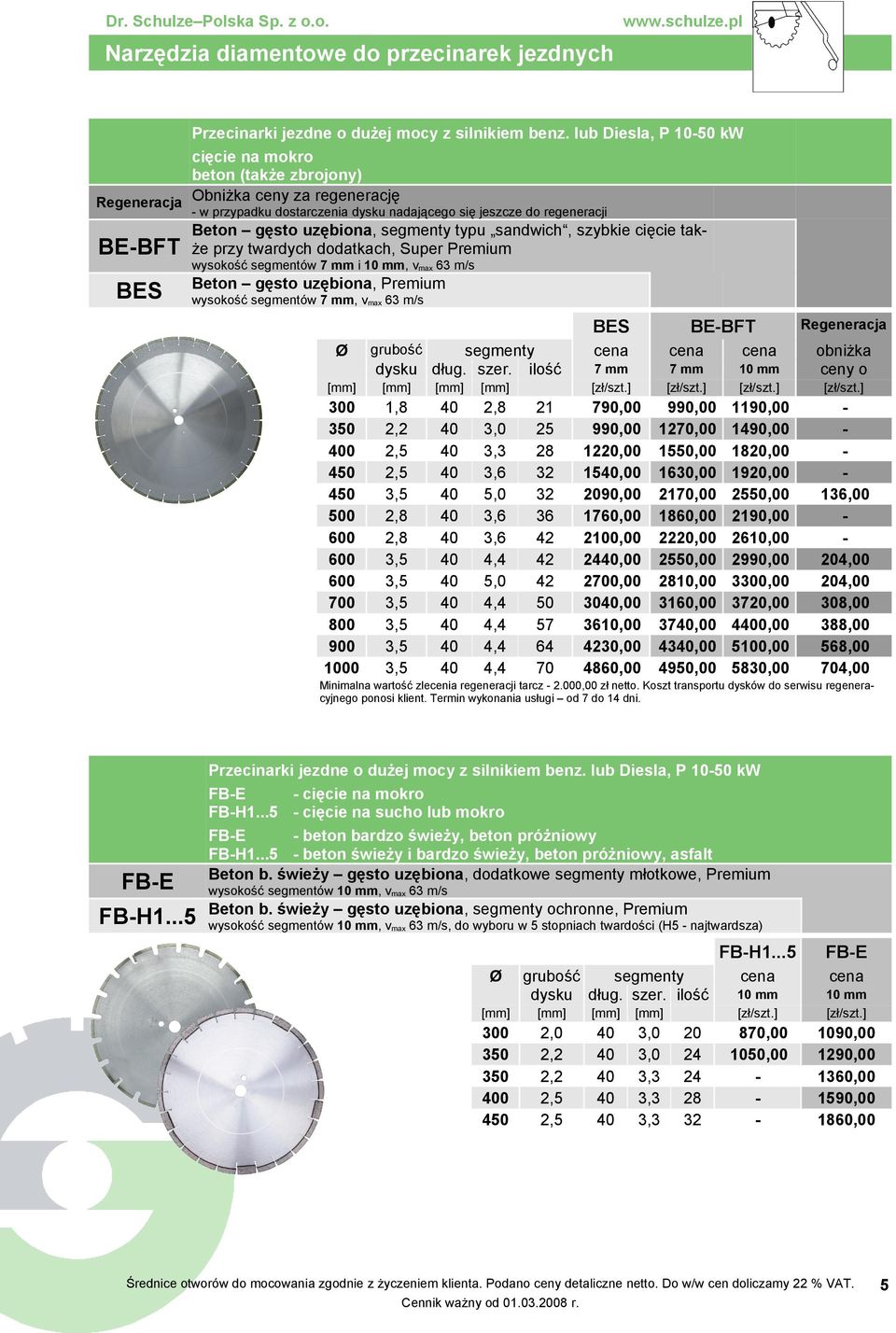 cięcie także przy twardych dodatkach, Super Premium wysokość segmentów mm i, vmax 63 m/s Beton gęsto uzębiona, Premium wysokość segmentów mm, vmax 63 m/s BES BEBFT mm mm 0 00 00 00 1000 1,8 3,6 3,6