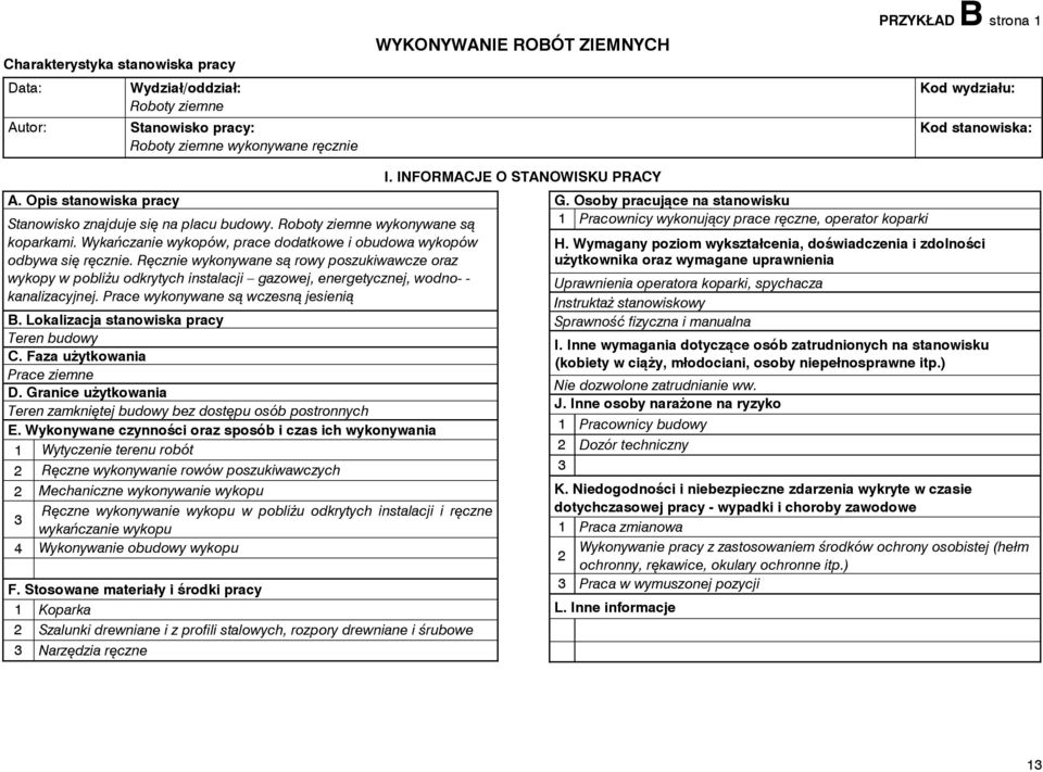 Wykańczanie wykopów, prace dodatkowe i obudowa wykopów odbywa się ręcznie.