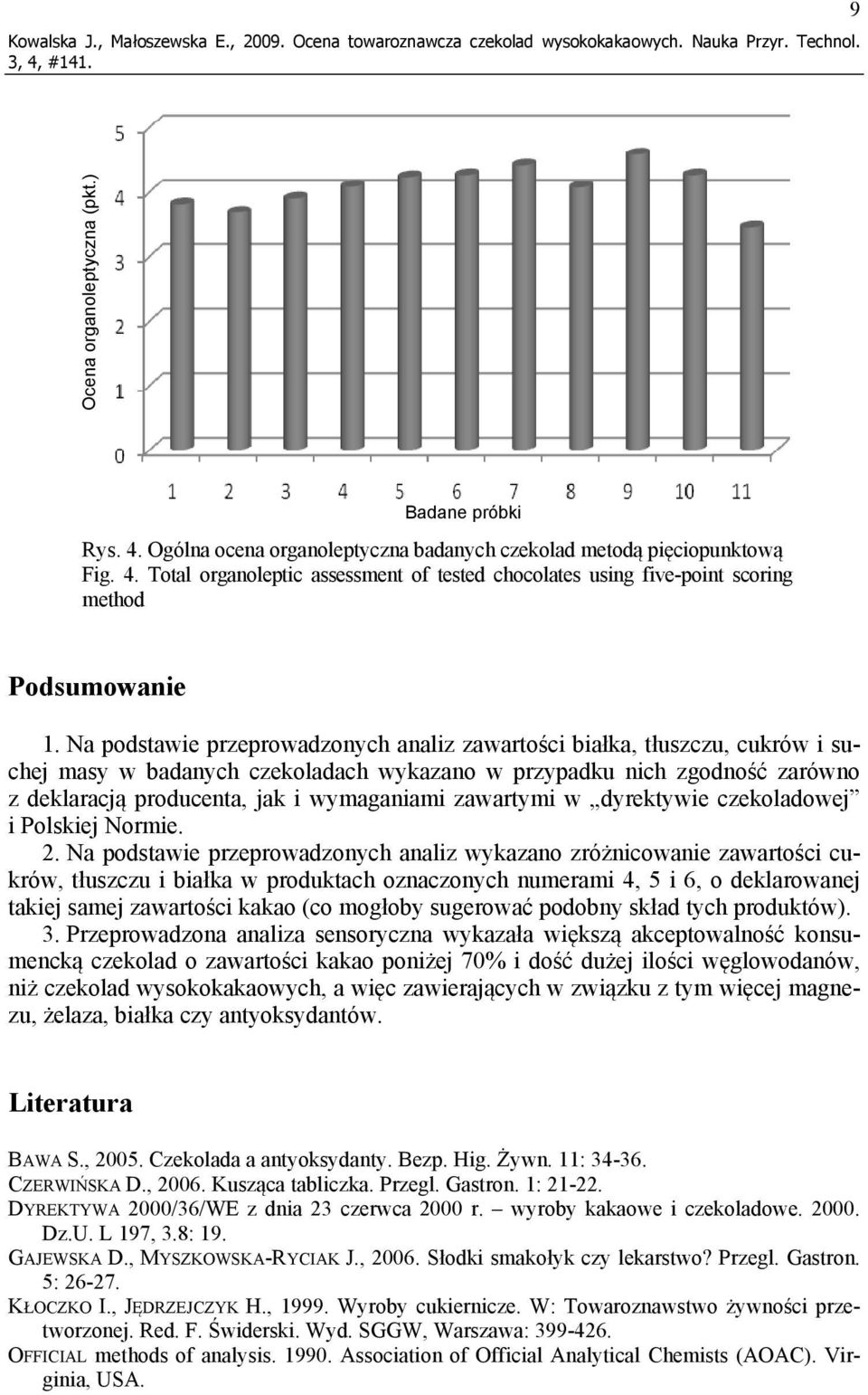 Na podstawie przeprowadzonych analiz zawartości białka, tłuszczu, cukrów i suchej masy w badanych czekoladach wykazano w przypadku nich zgodność zarówno z deklaracją producenta, jak i wymaganiami