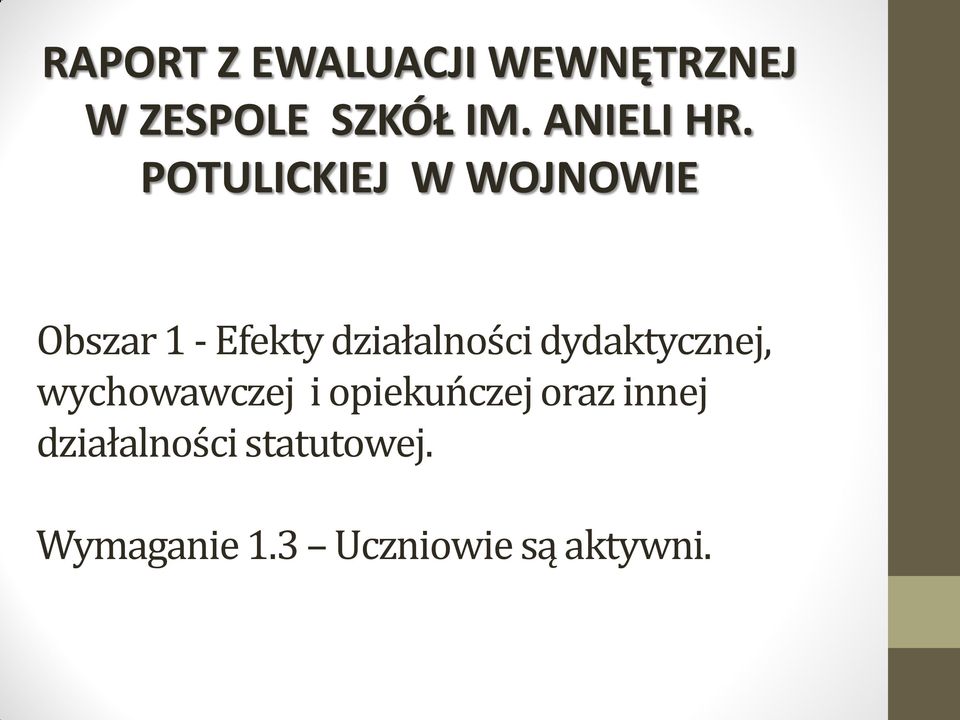 POTULICKIEJ W WOJNOWIE Obszar 1 - Efekty działalności