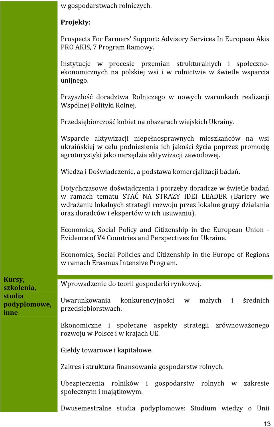 Przyszłość doradztwa Rolniczego w nowych warunkach realizacji Wspólnej Polityki Rolnej. Przedsiębiorczość kobiet na obszarach wiejskich Ukrainy.