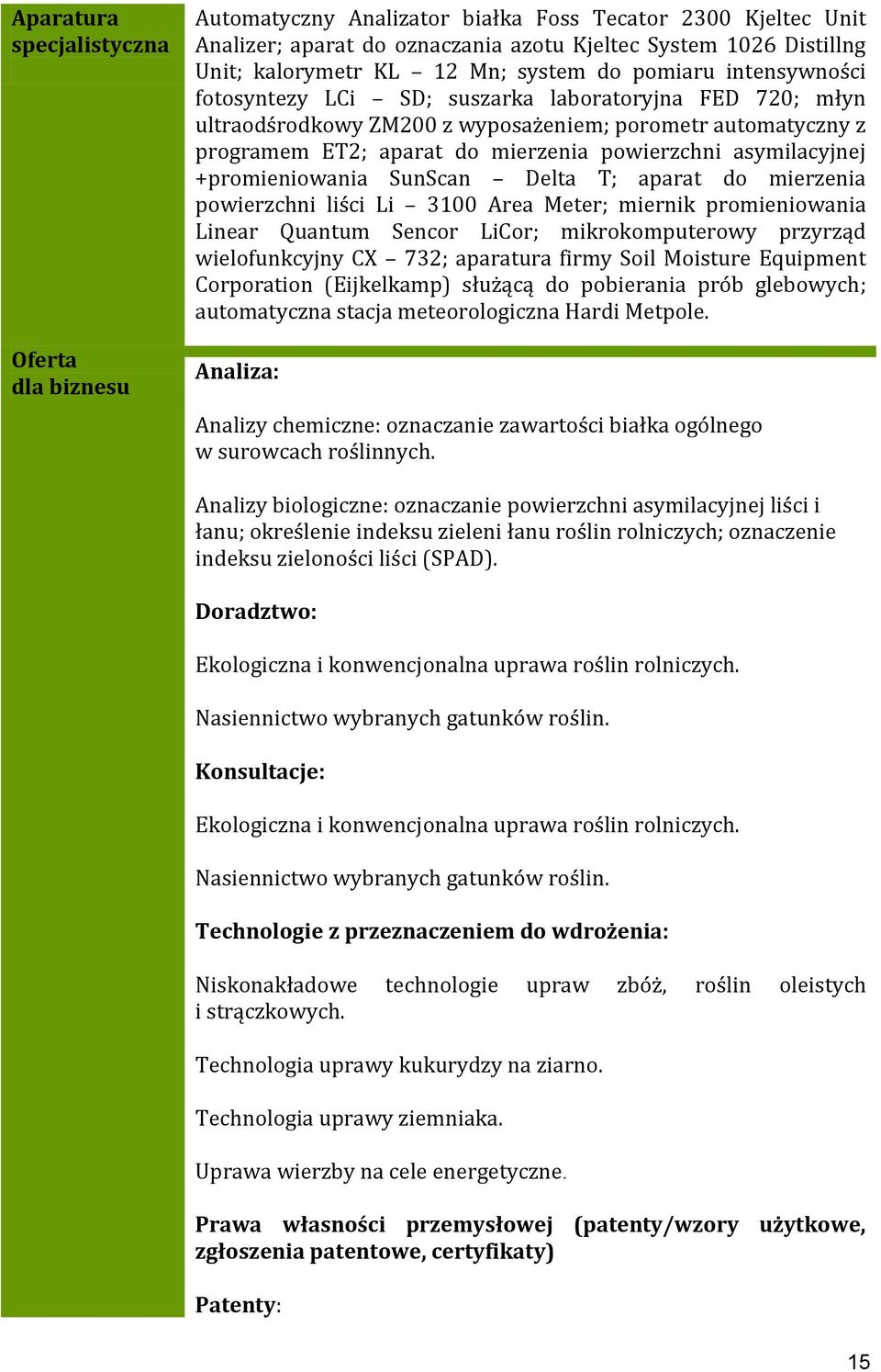 powierzchni asymilacyjnej +promieniowania SunScan Delta T; aparat do mierzenia powierzchni liści Li 3100 Area Meter; miernik promieniowania Linear Quantum Sencor LiCor; mikrokomputerowy przyrząd