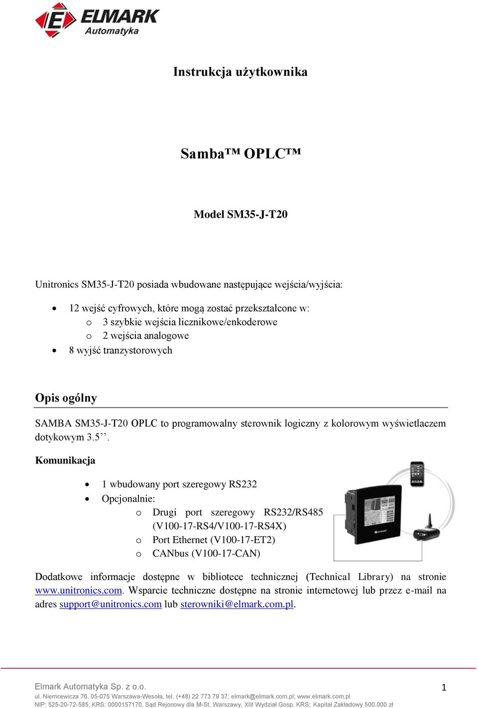 J-T20 OPLC to programowalny sterownik logiczny z kolorowym wyświetlaczem dotykowym 3.5.