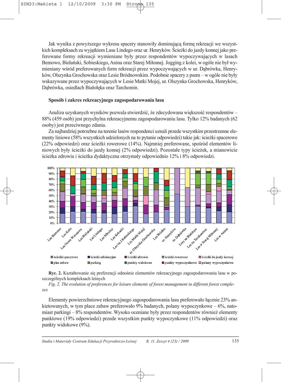 Jogging z kolei, w ogóle nie był wymieniany wśród preferowanych form rekreacji przez wypoczywających w ur. Dąbrówka, Henryków, Olszynka Grochowska oraz Lesie Bródnowskim.