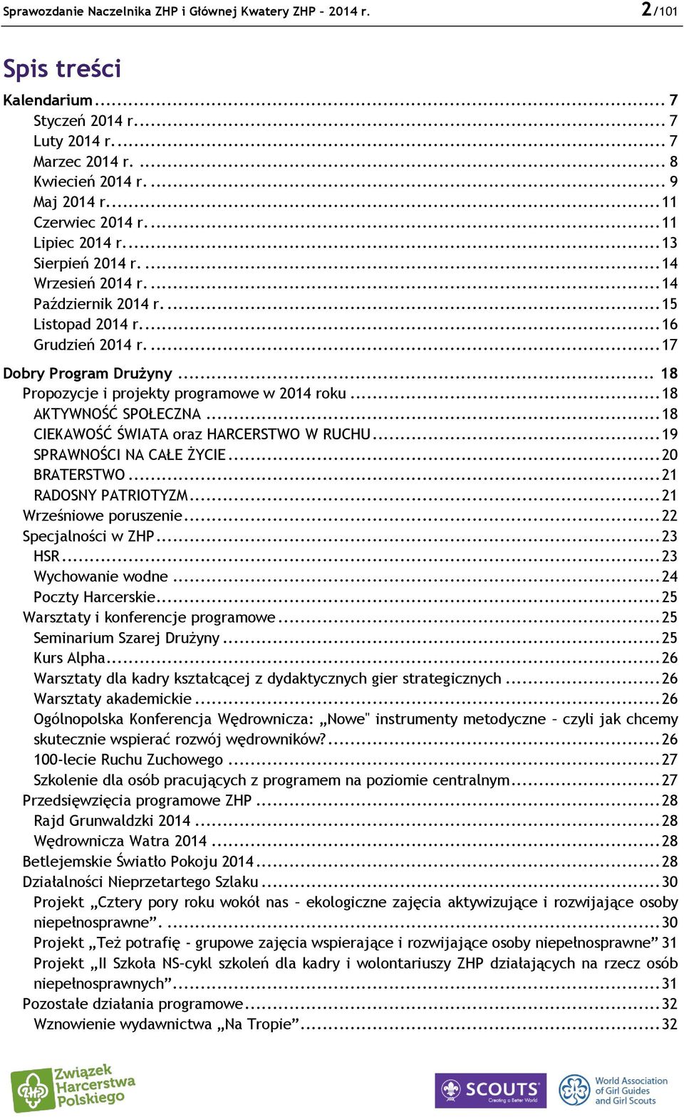 .. 18 Propozycje i projekty programowe w 2014 roku... 18 AKTYWNOŚĆ SPOŁECZNA... 18 CIEKAWOŚĆ ŚWIATA oraz HARCERSTWO W RUCHU... 19 SPRAWNOŚCI NA CAŁE ŻYCIE... 20 BRATERSTWO... 21 RADOSNY PATRIOTYZM.