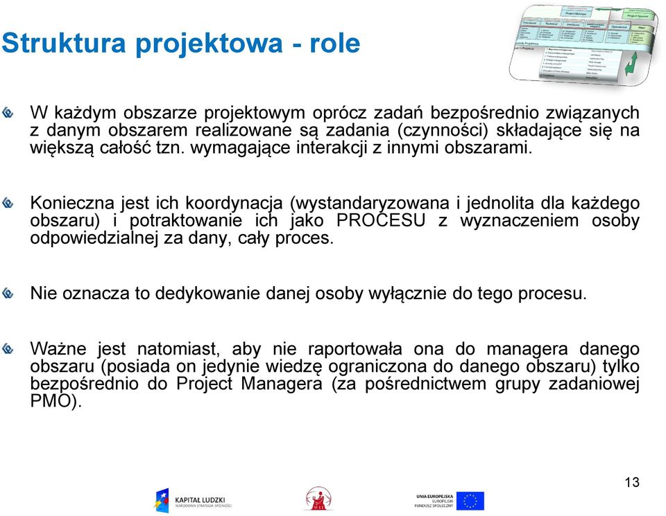 Konieczna jest ich koordynacja (wystandaryzowana i jednolita dla każdego obszaru) i potraktowanie ich jako PROCESU z wyznaczeniem osoby odpowiedzialnej za dany, cały