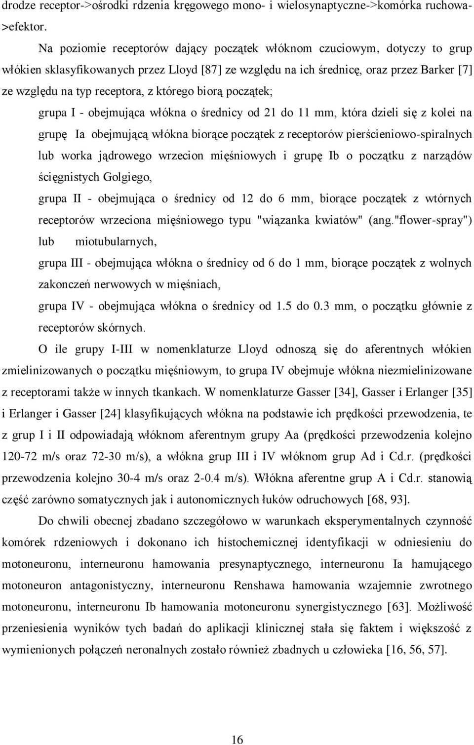 którego biorą początek; grupa I - obejmująca włókna o średnicy od 21 do 11 mm, która dzieli się z kolei na grupę Ia obejmującą włókna biorące początek z receptorów pierścieniowo-spiralnych lub worka