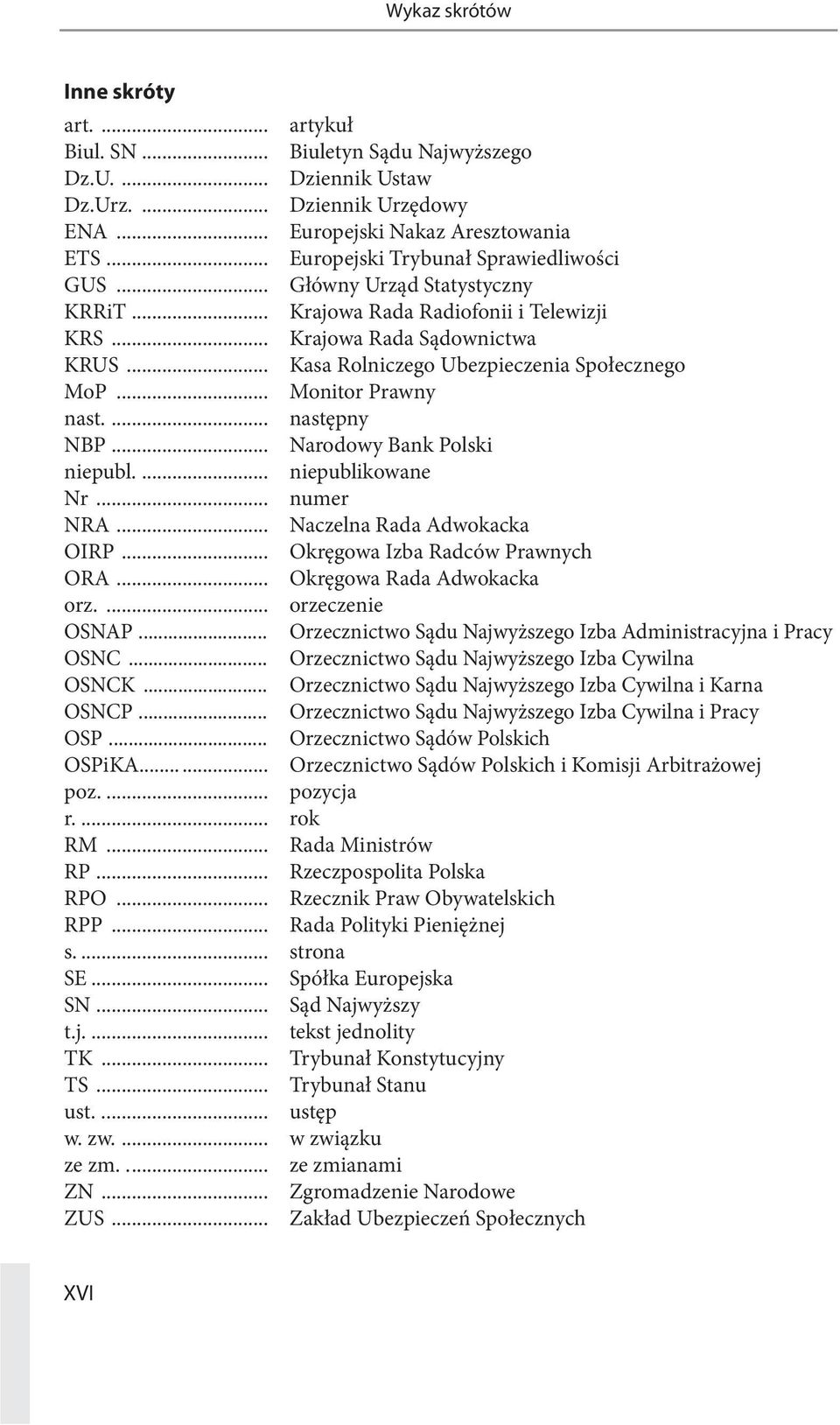 .. Kasa Rolniczego Ubezpieczenia Społecznego MoP... Monitor Prawny nast.... następny NBP... Narodowy Bank Polski niepubl.... niepublikowane Nr... numer NRA... Naczelna Rada Adwokacka OIRP.