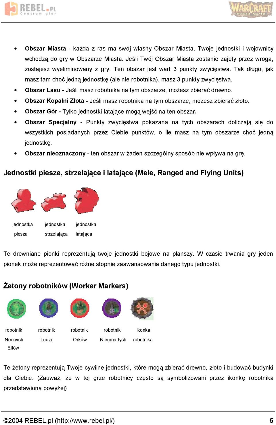Tak d ugo, jak masz tam choc jedna jednostke (ale nie robotnika), masz 3 punkty zwyciestwa. Obszar Lasu - Jesli masz robotnika na tym obszarze, moz esz zbierac drewno.