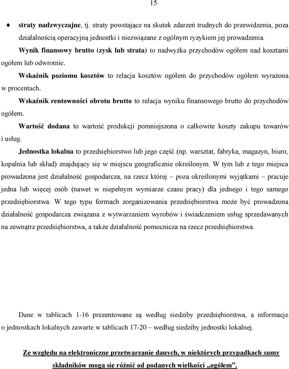 Wskaźnik rentowności obrotu brutto to relacja wyniku finansowego brutto do przychodów ogółem. Wartość dodana to wartość produkcji pomniejszona o całkowite koszty zakupu towarów i usług.