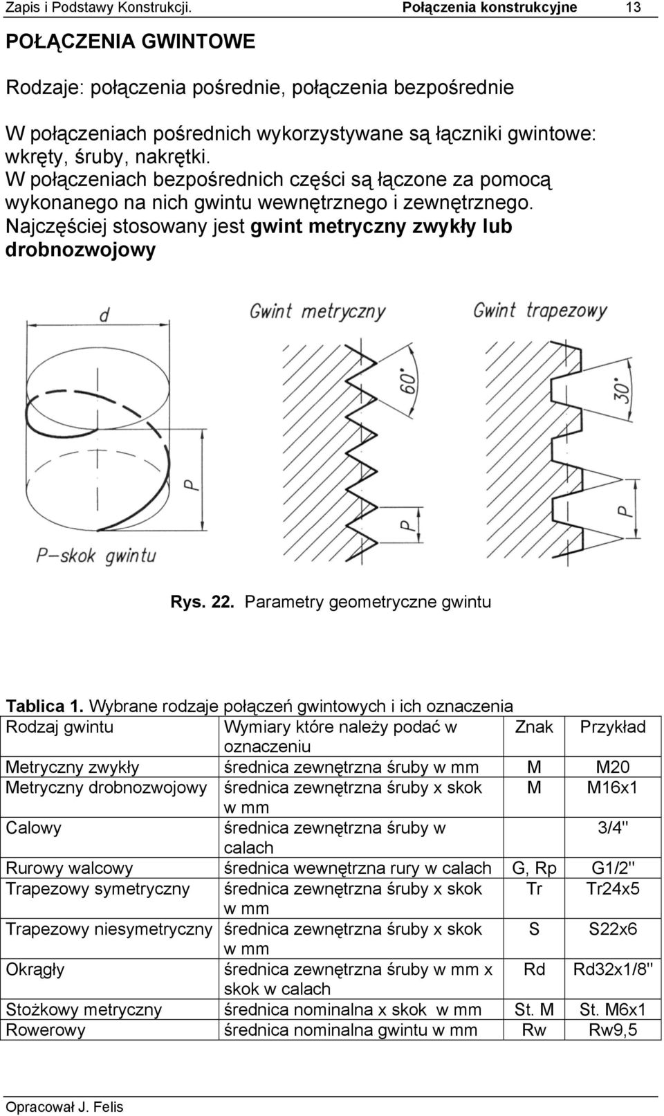 W połączeniach bezpośrednich części są łączone za pomocą wykonanego na nich gwintu wewnętrznego i zewnętrznego. Najczęściej stosowany jest gwint metryczny zwykły lub drobnozwojowy Rys. 22.