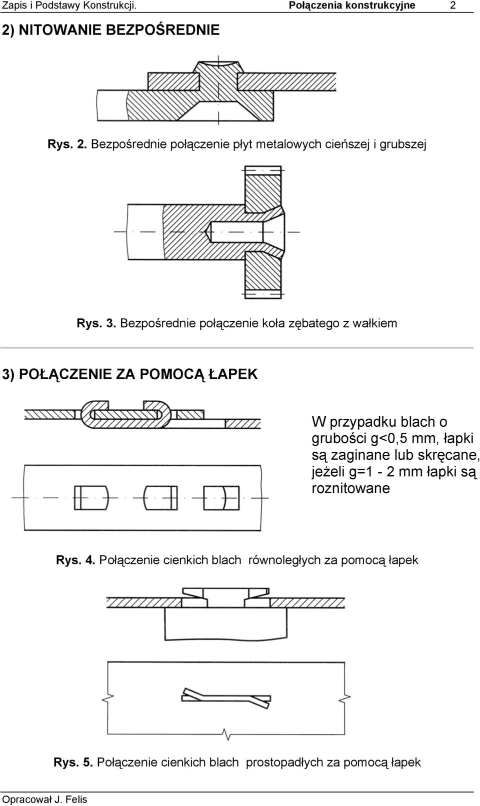 Bezpośrednie połączenie koła zębatego z wałkiem 3) POŁĄCZENIE ZA POMOCĄ ŁAPEK W przypadku blach o grubości g<0,5 mm,