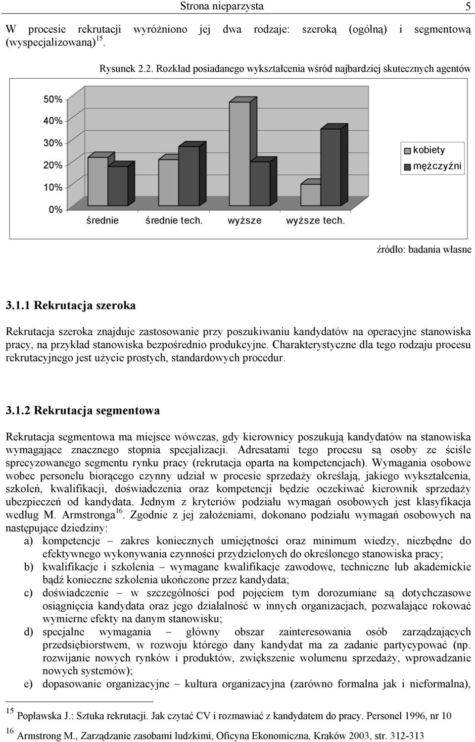 % 0% średnie średnie tech. wyższe wyższe tech. źródło: badania własne 3.1.