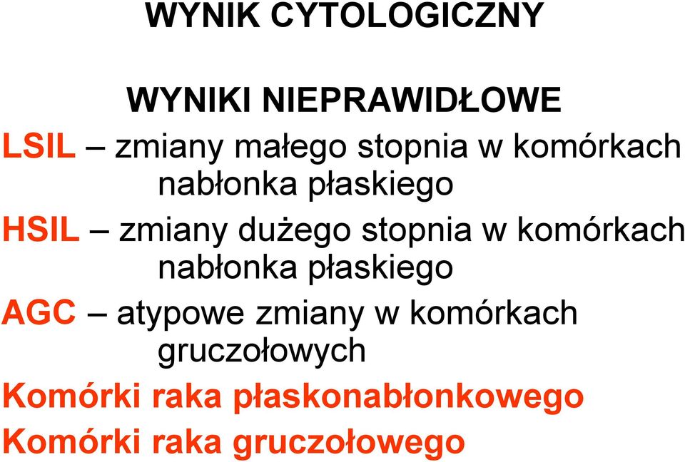 stopnia w komórkach nabłonka płaskiego AGC atypowe zmiany w