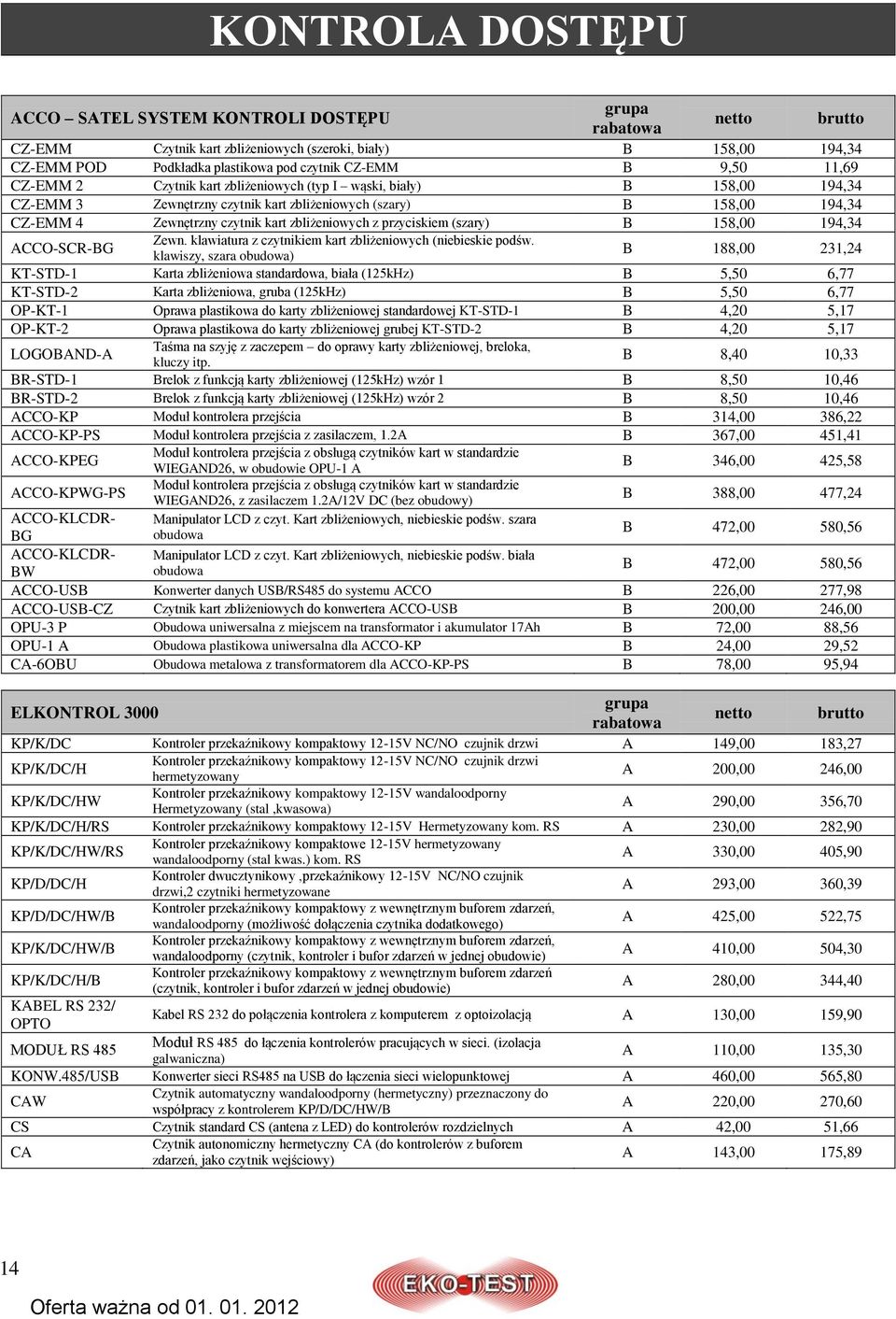 158,00 194,34 Zewn. klawiatura z czytnikiem kart zbliżeniowych (niebieskie podśw.