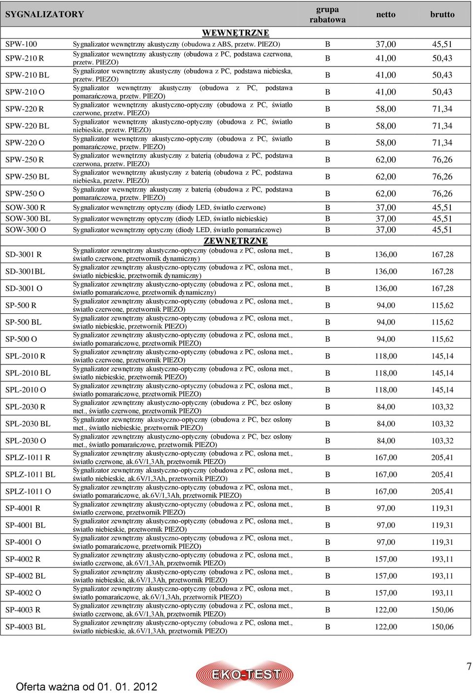 PIEZO) B 41,00 50,43 SPW-210 O Sygnalizator wewnętrzny akustyczny (obudowa z PC, podstawa pomarańczowa, przetw.