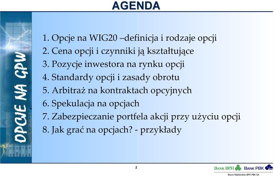 Standardy opcji i zasady obrotu 5. Arbitraż na kontraktach opcyjnych 6.