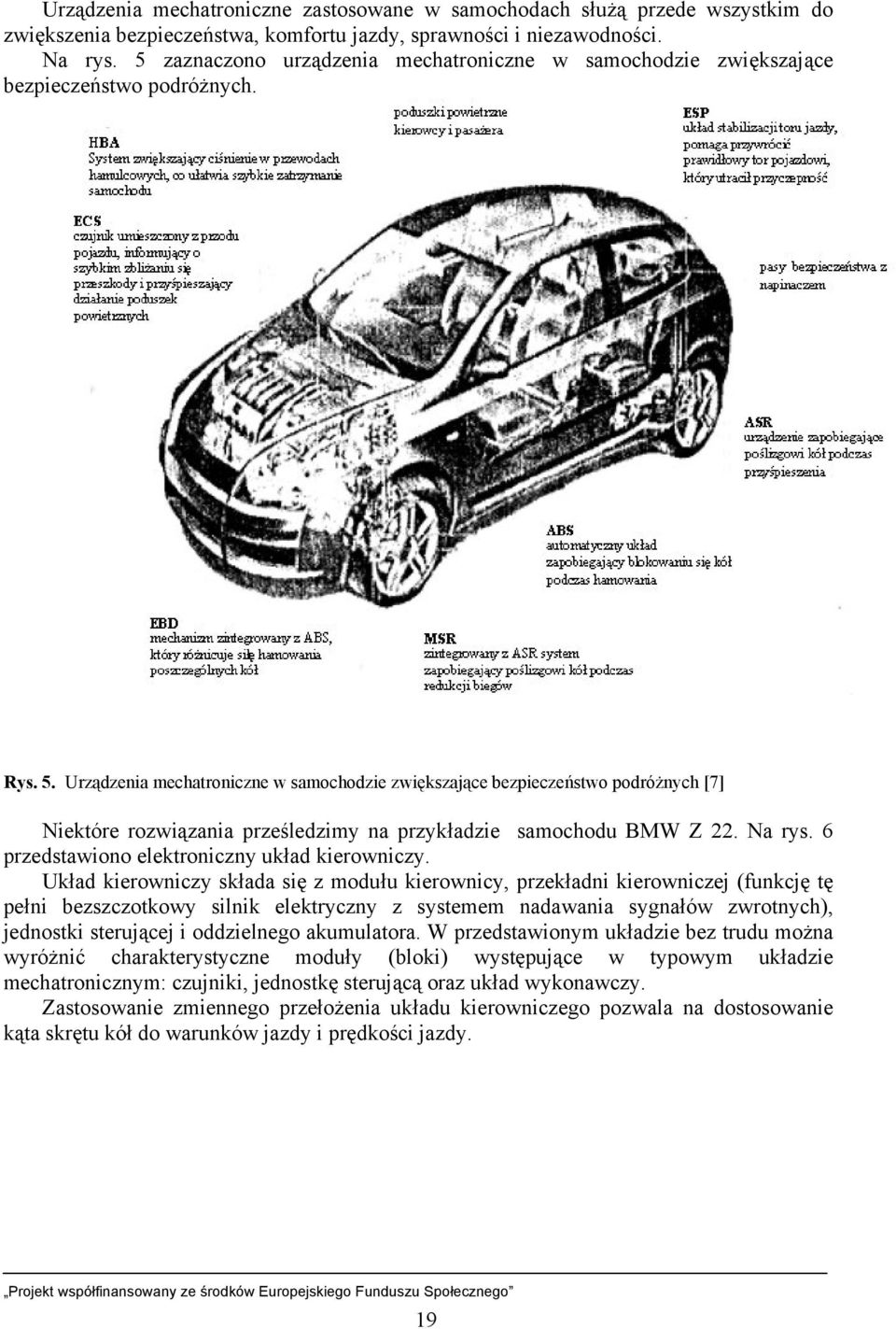 Urządzenia mechatroniczne w samochodzie zwiększające bezpieczeństwo podróżnych [7] Niektóre rozwiązania prześledzimy na przykładzie samochodu BMW Z 22. Na rys.