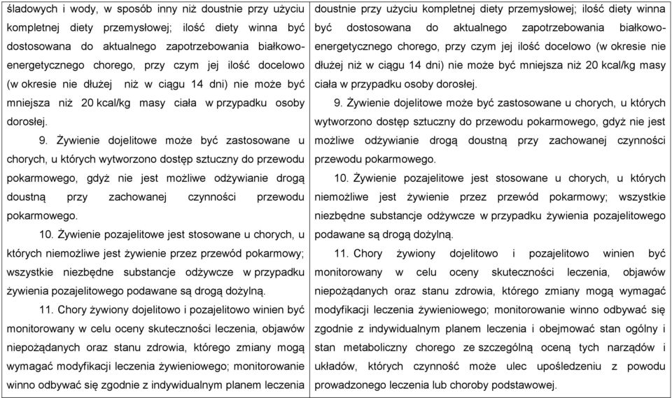 Żywienie dojelitowe może być zastosowane u chorych, u których wytworzono dostęp sztuczny do przewodu pokarmowego, gdyż nie jest możliwe odżywianie drogą doustną przy zachowanej czynności przewodu